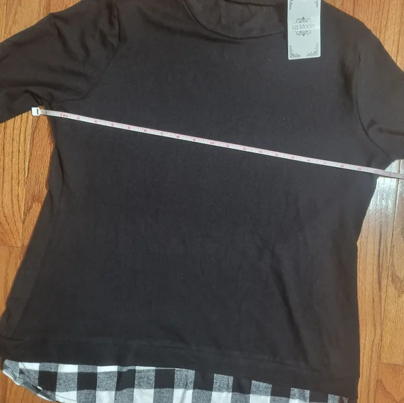 3/$10⭐ NWT La Mode Shirt W/Plaid Faux Shirttail,Cuffs, Women's XL, Black/White - Picture 8 of 13